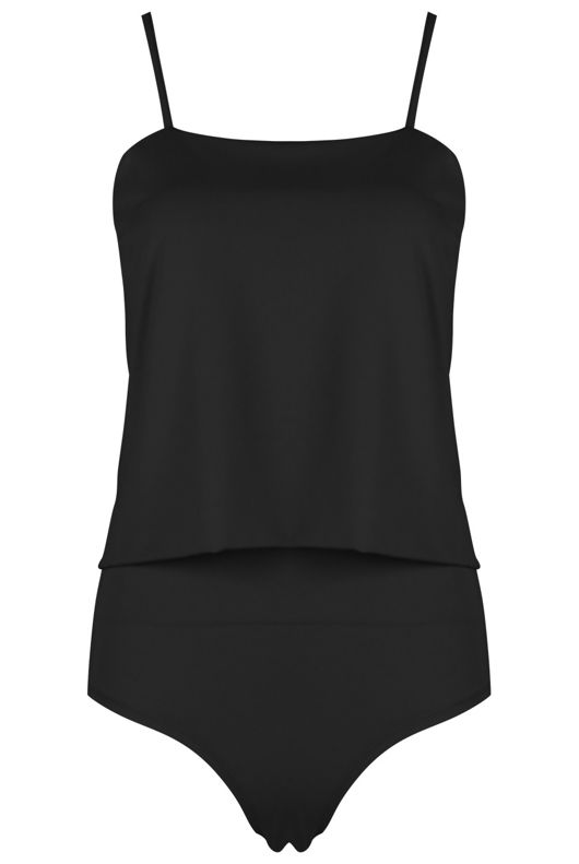 Black Dual Layer Cami Strap Bodysuit