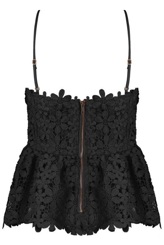 Black Floral Lace Crossover Top