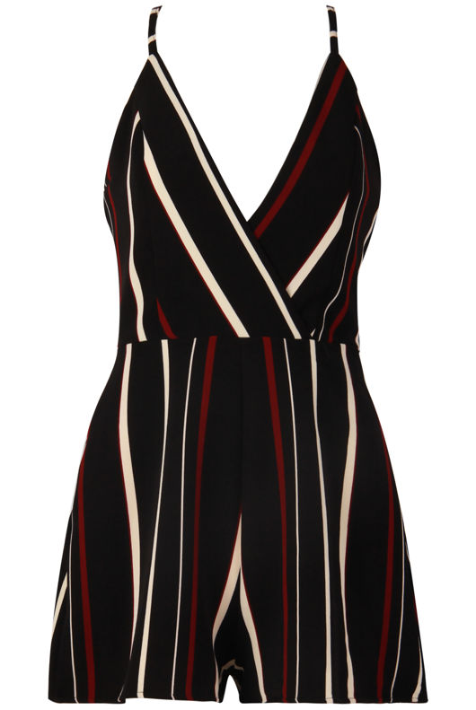 Black Stripe Cami Cross Back Playsuit