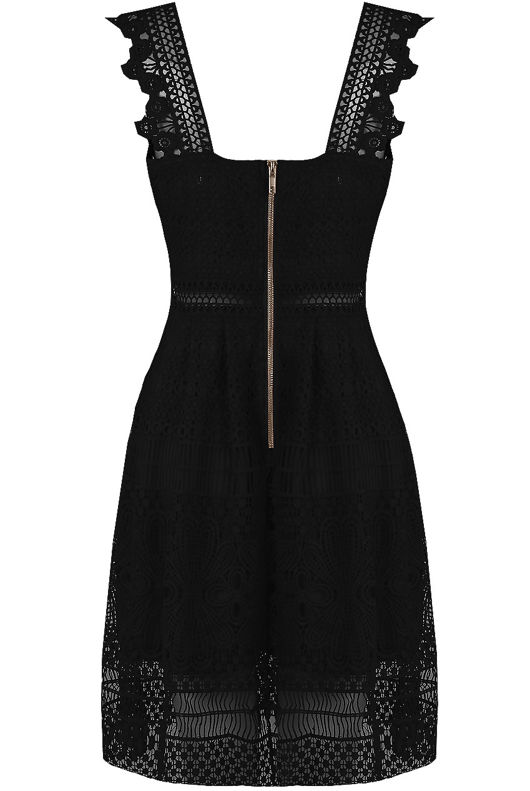 Black Floral Lace Textured Day Dress