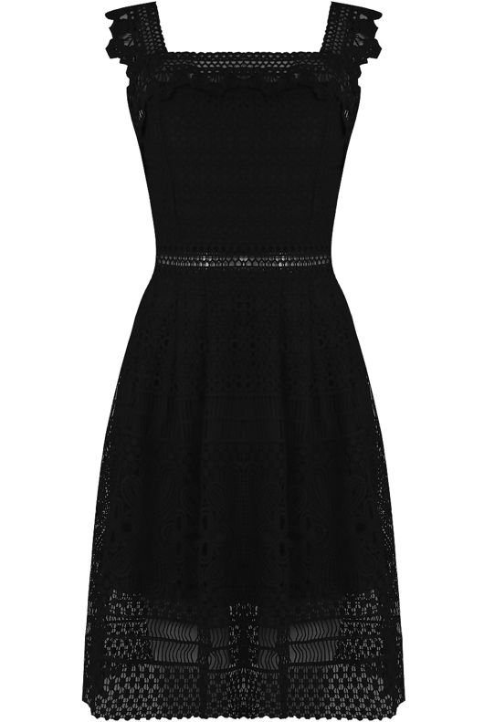 Black Floral Lace Textured Day Dress