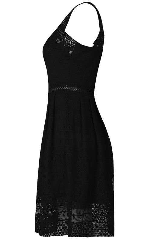Black Floral Lace Textured Day Dress