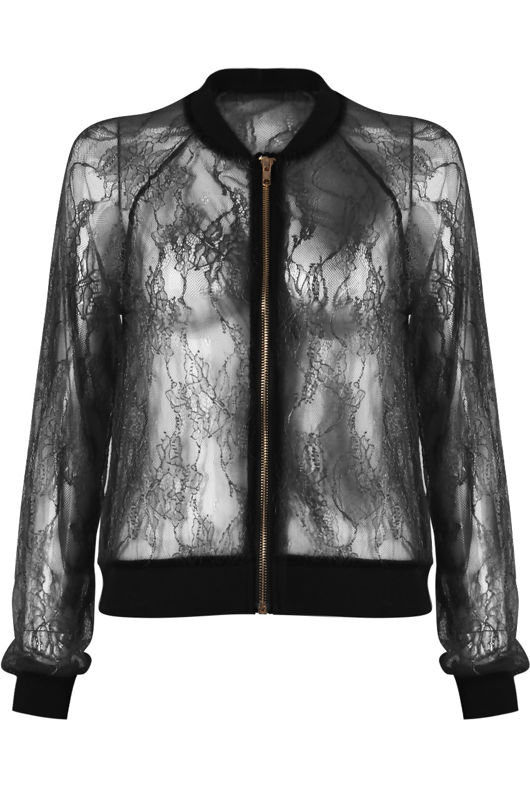 Black Sheer Lace Bomber Jackets