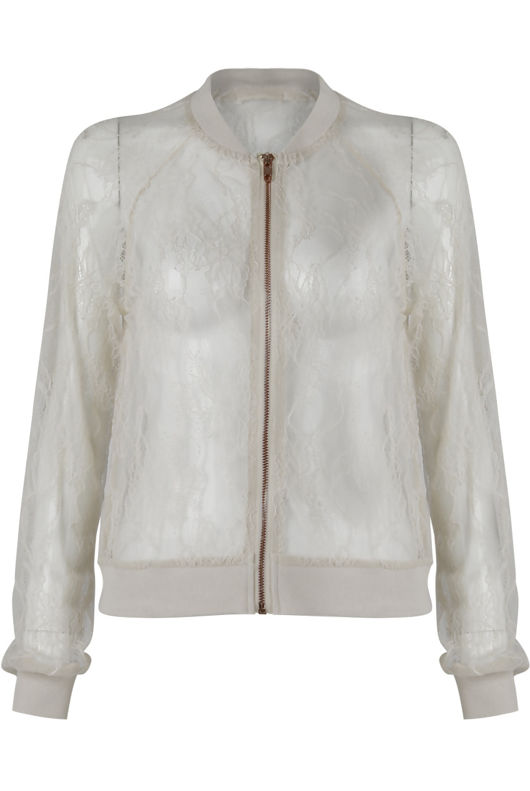White Sheer Lace Bomber Jackets