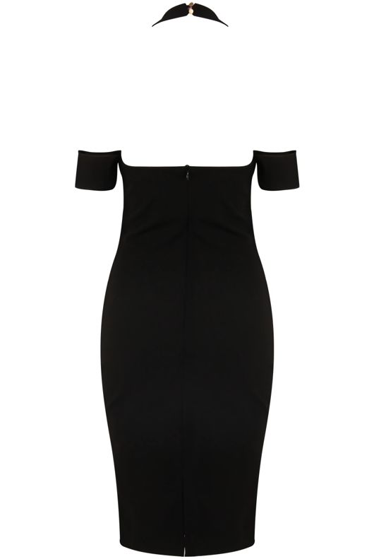 Black Off Shoulder Halterneck Bodycon Dress