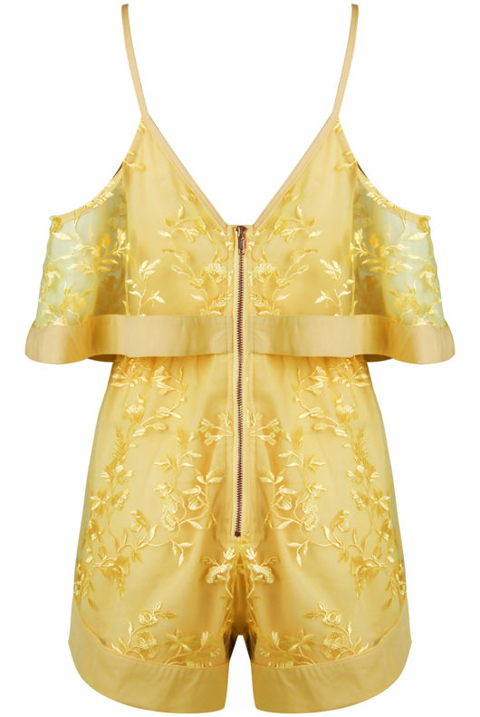 Applique Motif Overlay Playsuit In Yellow