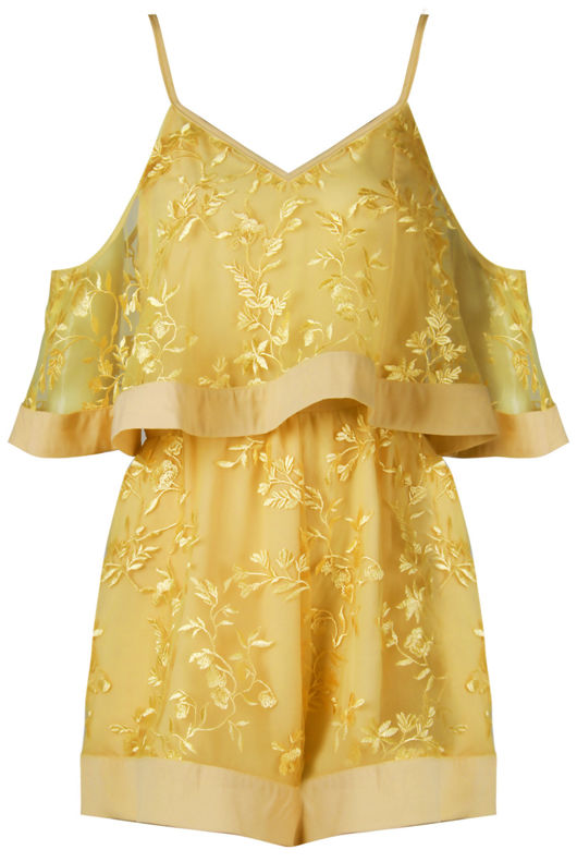 Applique Motif Overlay Playsuit In Yellow