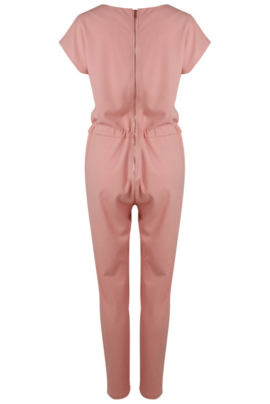 Pink Cap Sleeve Waist Tie Jumpsuit