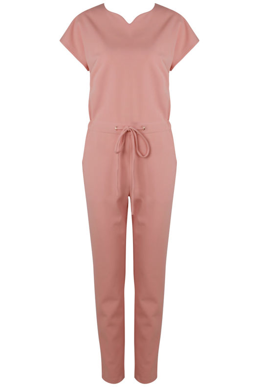 Pink Cap Sleeve Waist Tie Jumpsuit