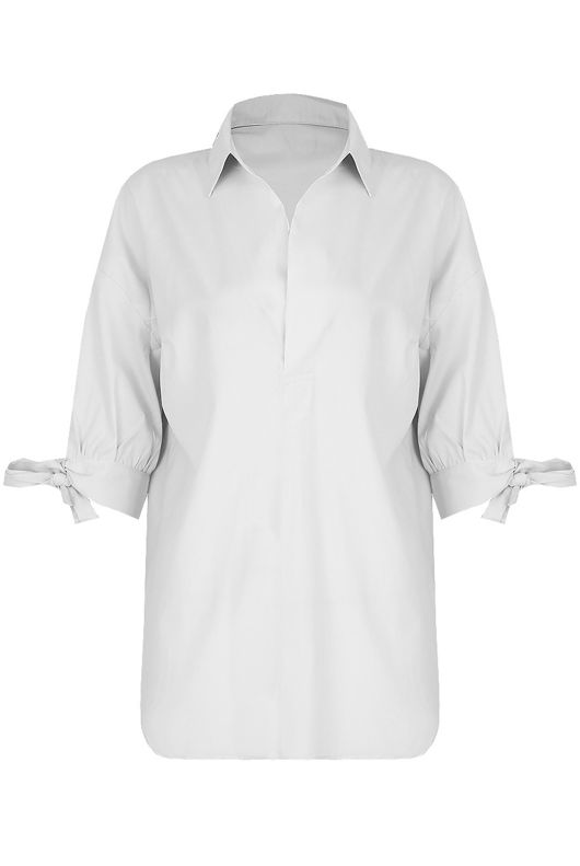 Tie Up Sleeve Collared Tops