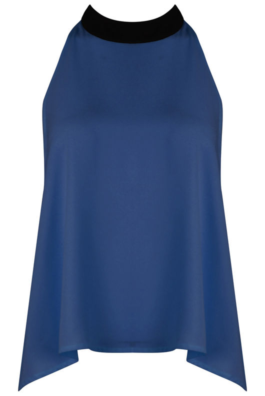 Royal Blue Chiffon Split Back Knot Tie Top
