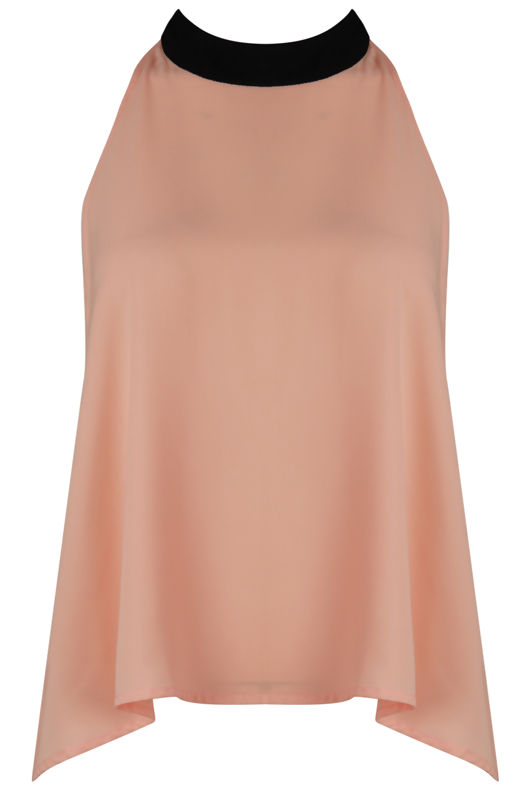 Rose Chiffon Split Back Knot Tie Top 