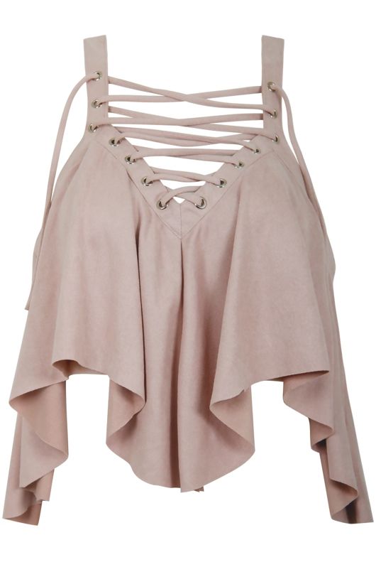 Rose Lace Up Faux Suede Crop Top