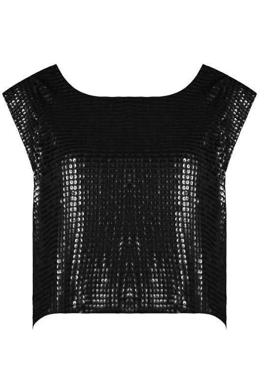 Black Sequin Textured Cap Sleeve Tops