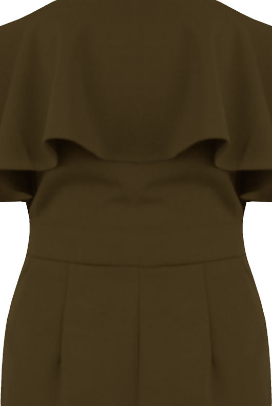 Khaki off Shoulder Frill Jumpsuit 