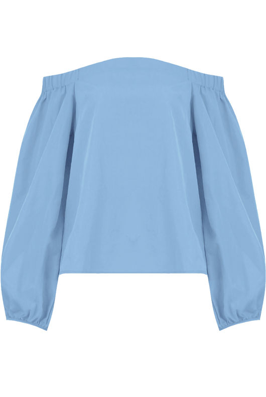 Blue Off Shoulder Knot Sleeve Blouse