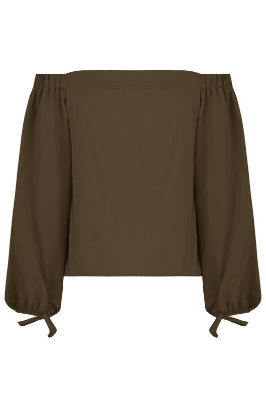 Khaki Off Shoulder Knot Sleeve Blouse