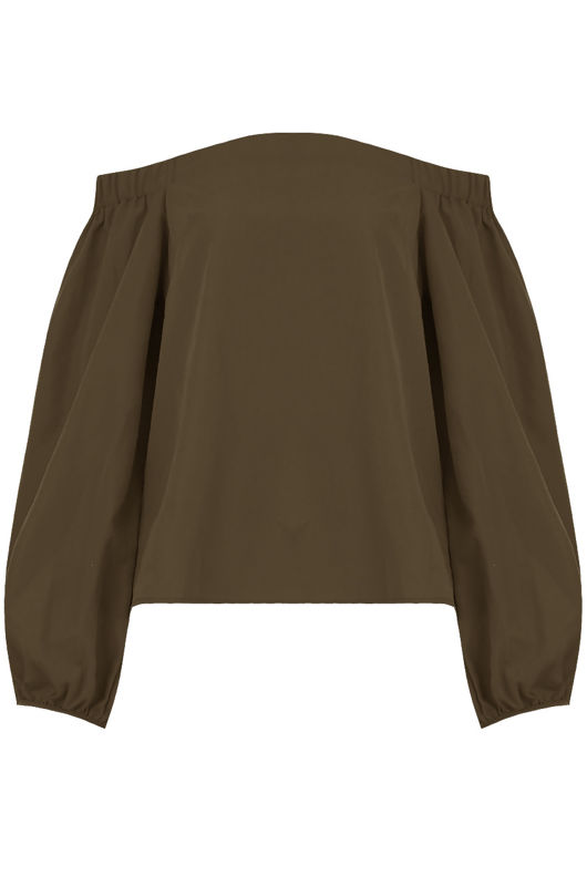 Khaki Off Shoulder Knot Sleeve Blouse