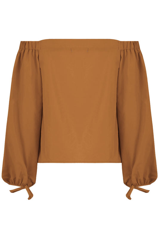 Mustard Off Shoulder Knot Sleeve Blouse 