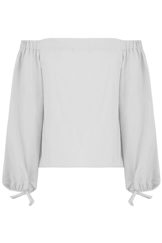 White Off Shoulder Knot Sleeve Blouse