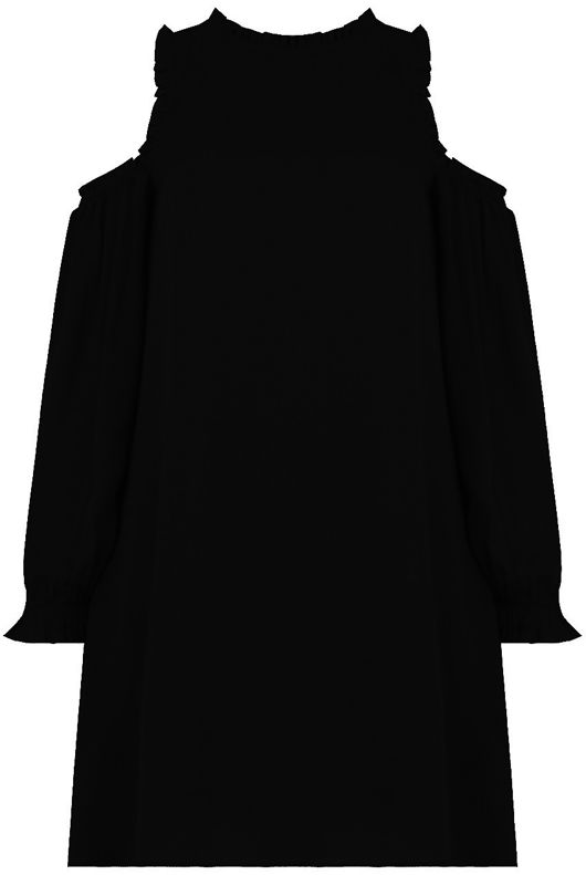 Black Cold Shoulder Back Button Up Shift Dress