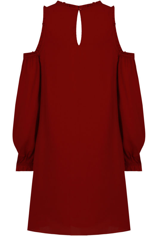 Wine Cold Shoulder Back Button Up Shift Dress