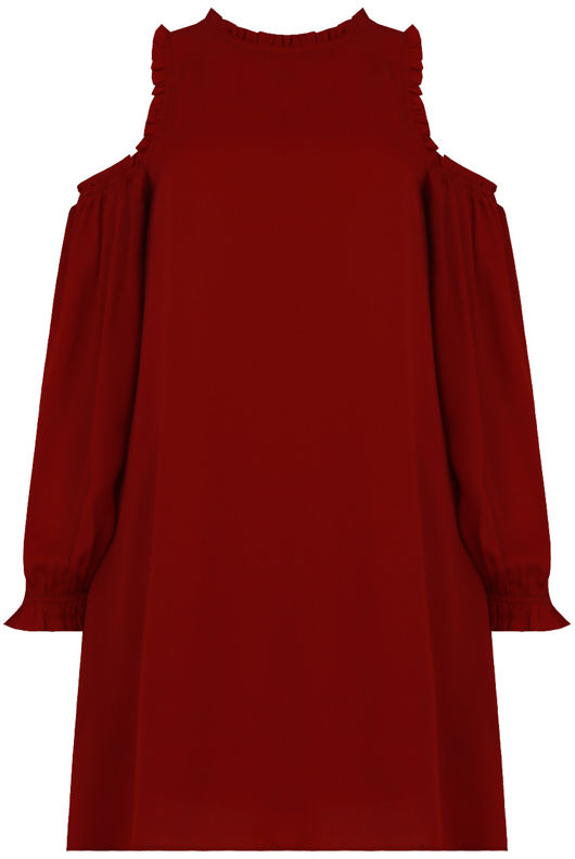 Wine Cold Shoulder Back Button Up Shift Dress