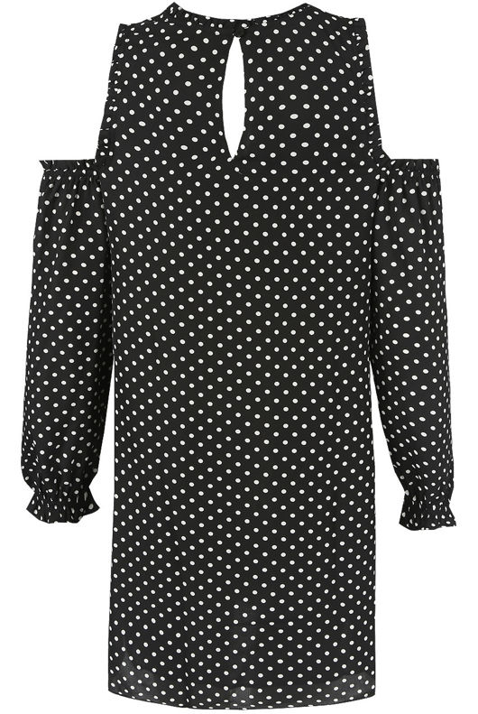 Polka Dot Cold Shoulder Shift Dress
