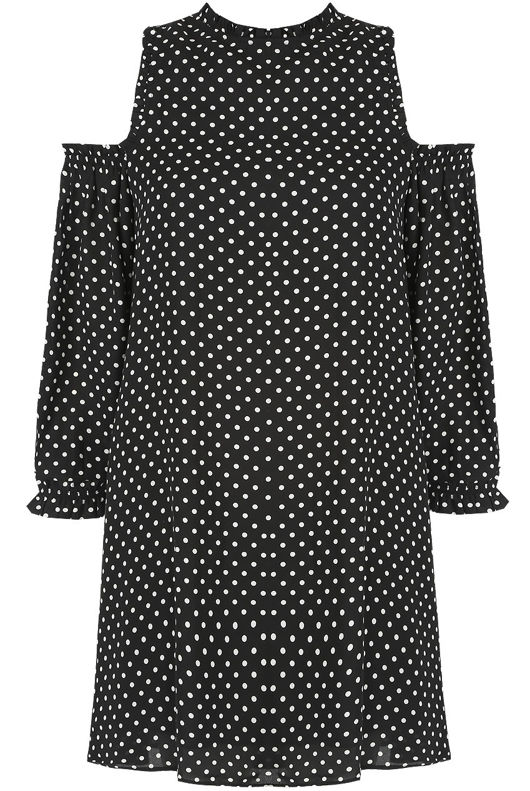 Polka Dot Cold Shoulder Shift Dress