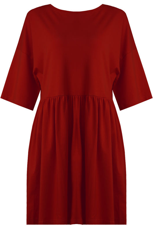 Wine Pleated Oversized Shift Dress