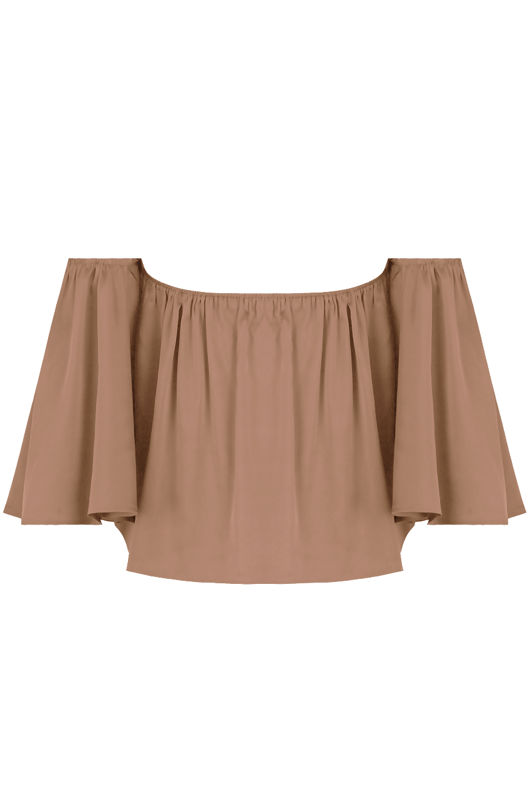 Beige Elasticated Off Shoulder Crop Top