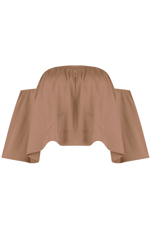 Beige Elasticated Off Shoulder Crop Top