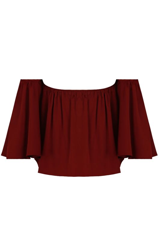 Wine Elasticated Off Shoulder Crop Top