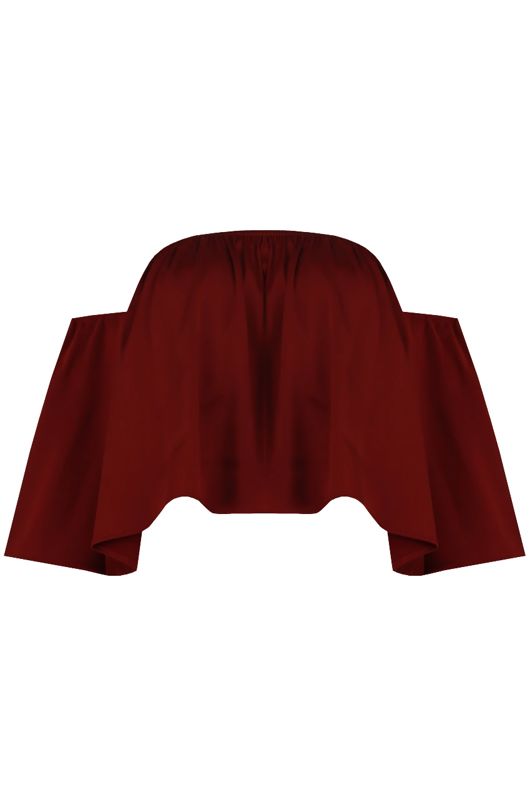Wine Elasticated Off Shoulder Crop Top