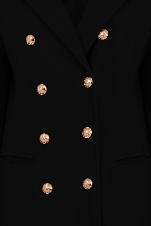 Black Double Breasted Wool Trench Coat