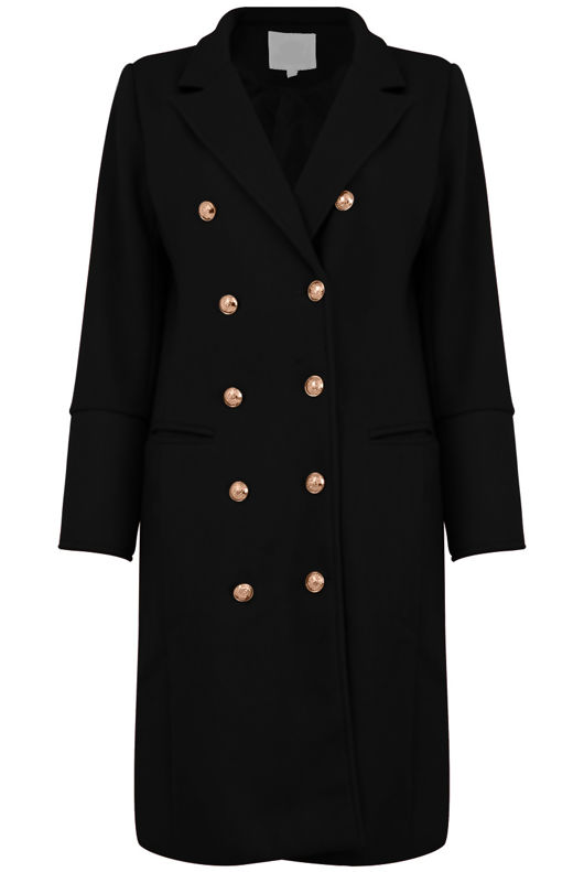 Black Double Breasted Wool Trench Coat