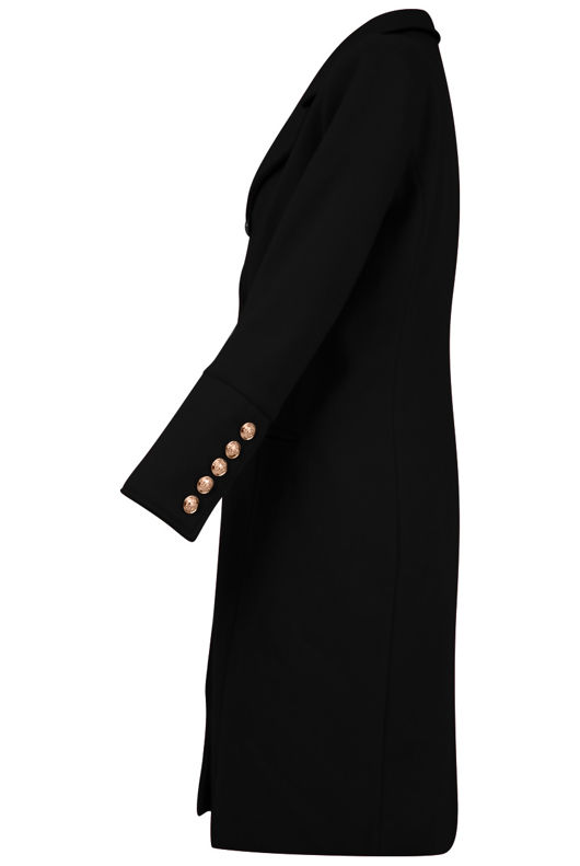 Black Double Breasted Wool Trench Coat