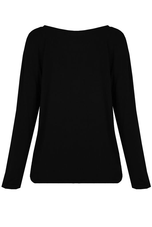 Black Wide Neck Textured Tops
