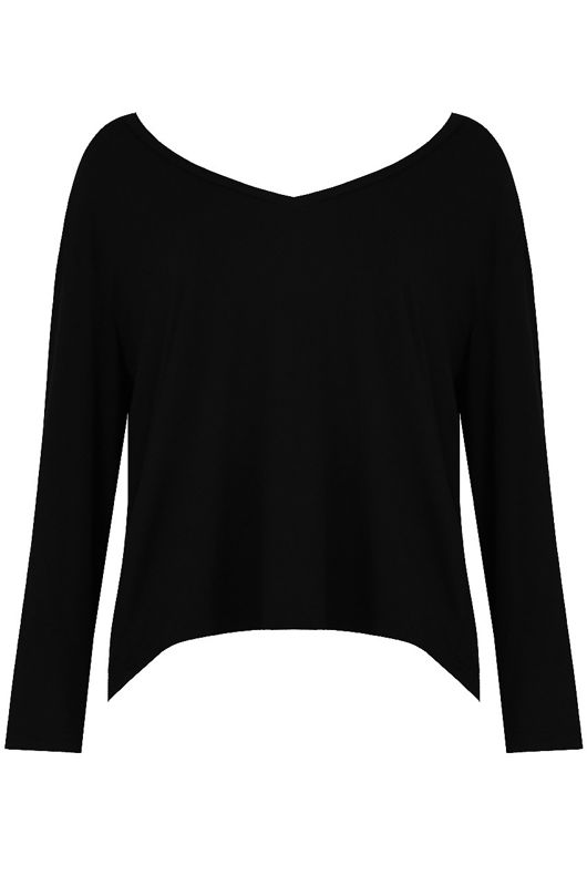 Black Wide Neck Textured Tops