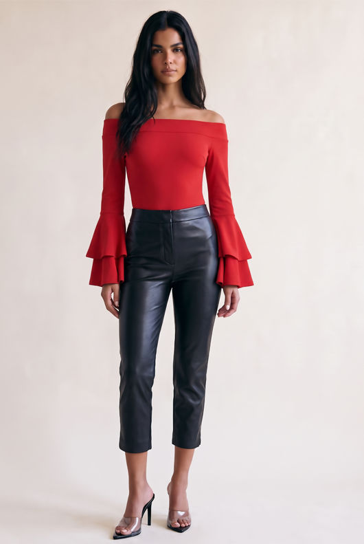 Red Bardot Bell Sleeve Bodysuit 