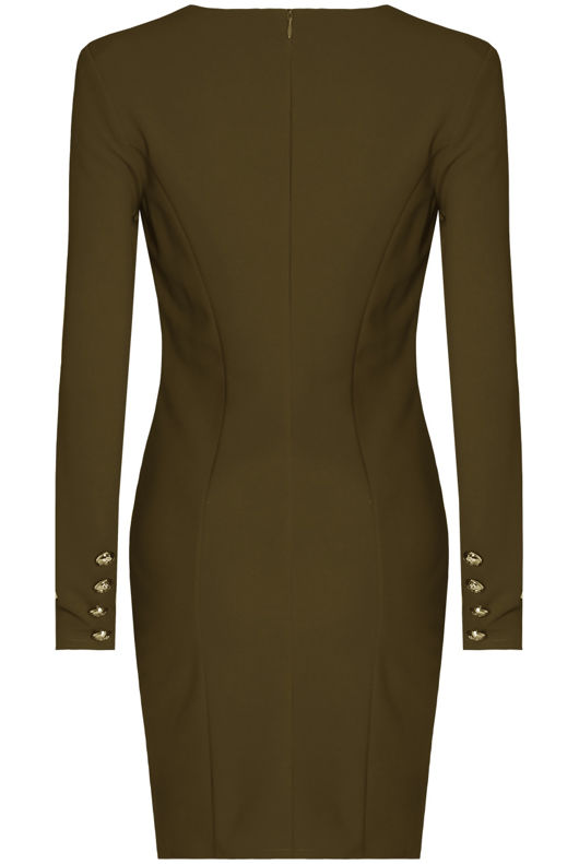 Khaki Long Sleeve Tuxedo Bodycon Dress