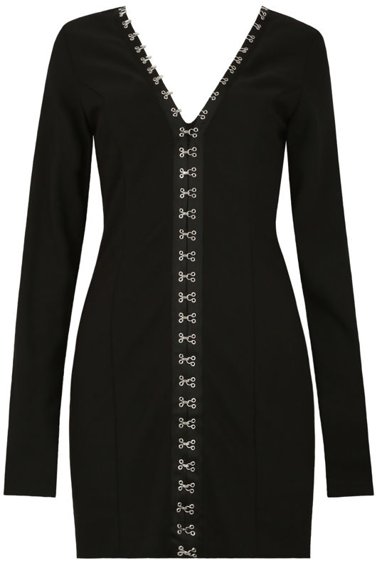 Black Front Hook Up Bodycon Dress