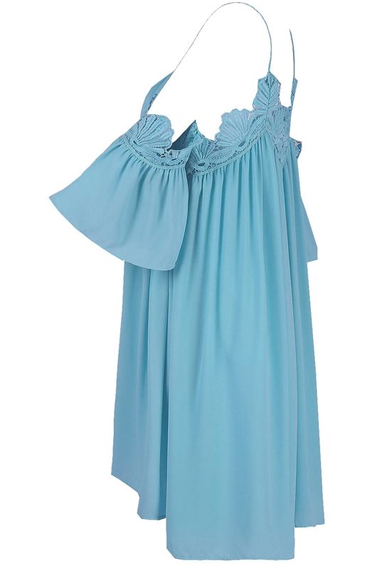Sky Blue Embroidered Cut Out Shoulder Day Dress