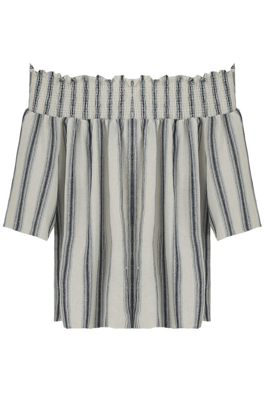 Blue Off The Shoulders Striped Top