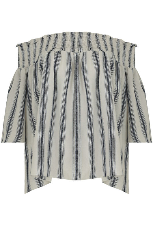 Blue Off The Shoulders Striped Top