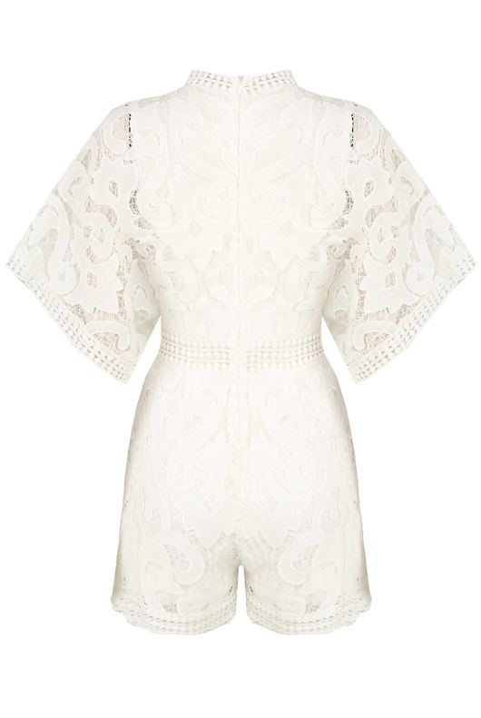 Choker Neck Crochet Playsuit In White