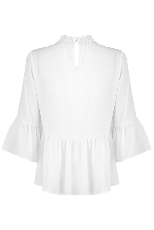White Crochet Embroidery Bell Sleeve Tops