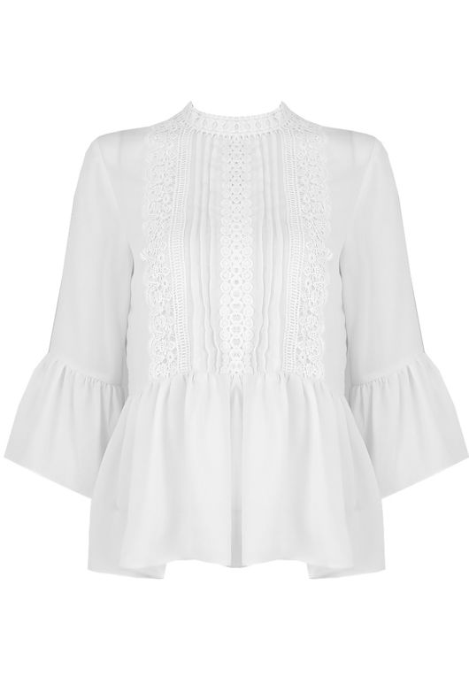 White Crochet Embroidery Bell Sleeve Tops