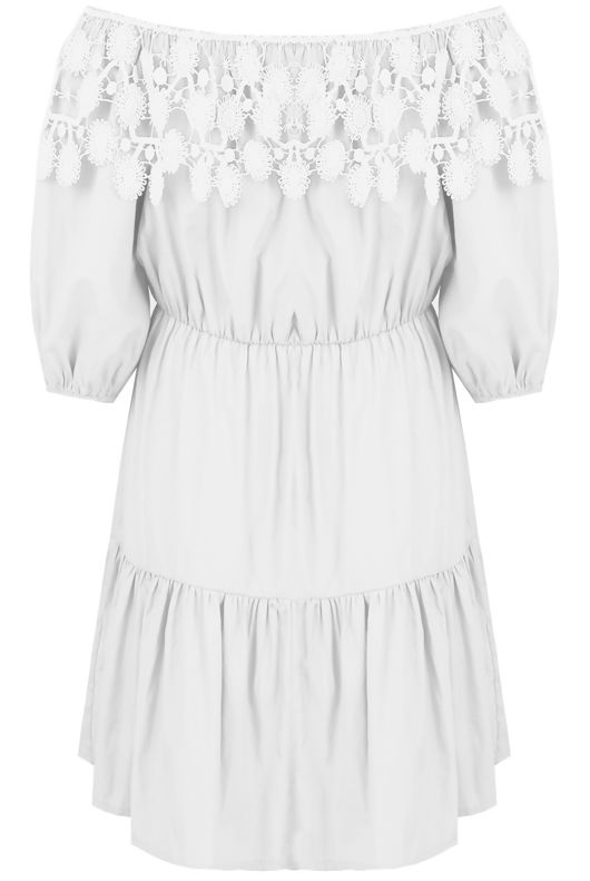 White Crochet Embroidered Shift Dress 