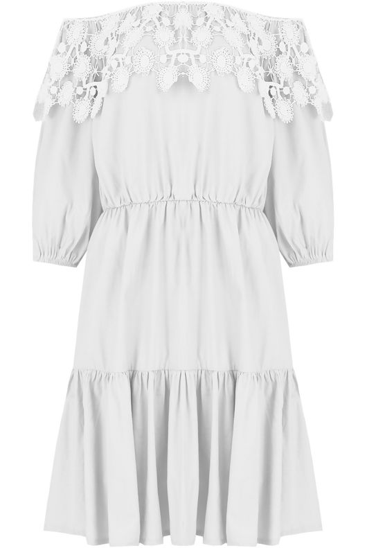 White Crochet Embroidered Shift Dress 